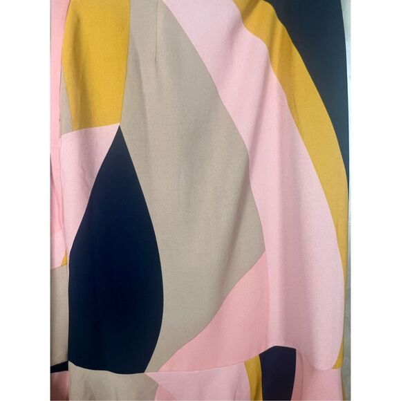 Bar III Women's Pink Abstract Geo Lava Ruffled Hi Low Midi Skirt Size 6 - Picture 5 of 9